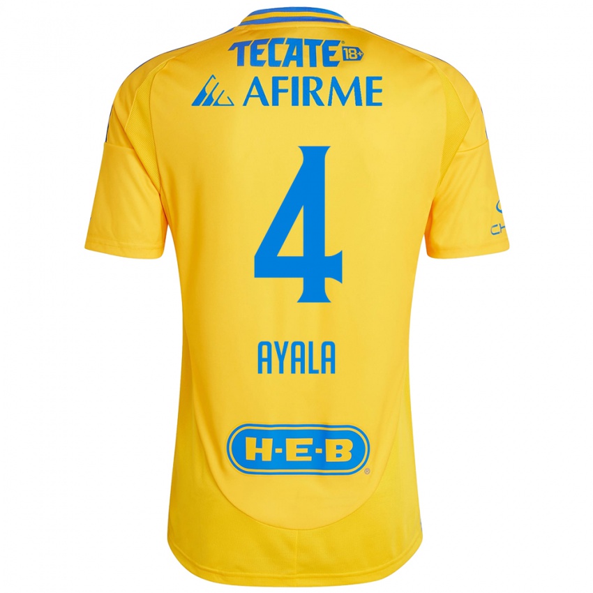 Enfant Maillot Hugo Ayala #4 Or Jaune Tenues Domicile 2024/25 T-Shirt Belgique