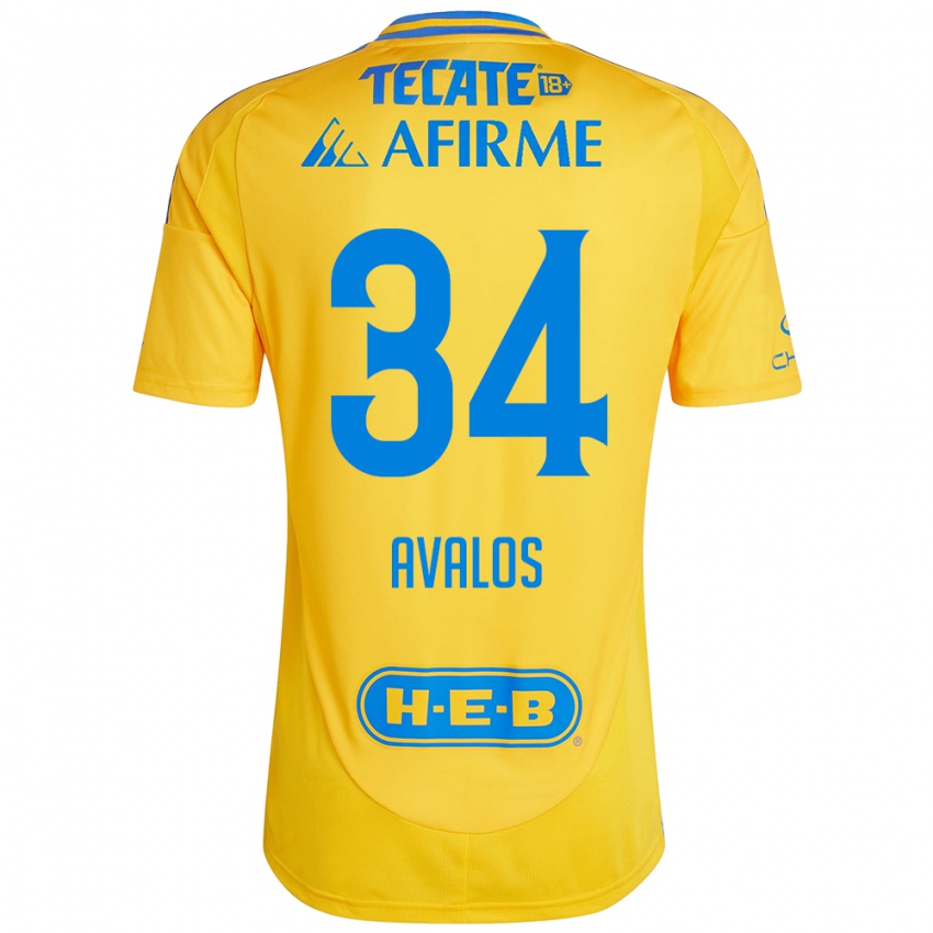 Enfant Maillot Erick Avalos #34 Or Jaune Tenues Domicile 2024/25 T-Shirt Belgique