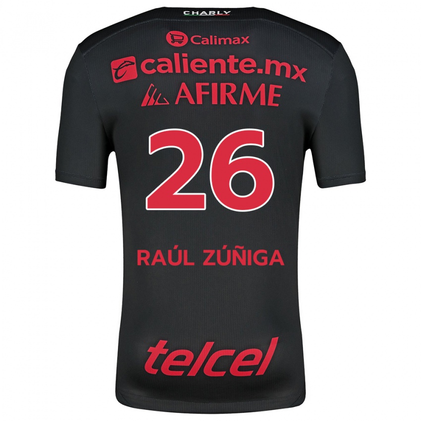 Enfant Maillot José Raúl Zúñiga #26 Noir Rouge Tenues Domicile 2024/25 T-Shirt Belgique