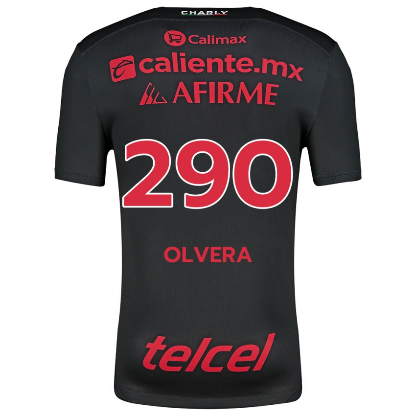 Enfant Maillot Ian Olvera #290 Noir Rouge Tenues Domicile 2024/25 T-Shirt Belgique