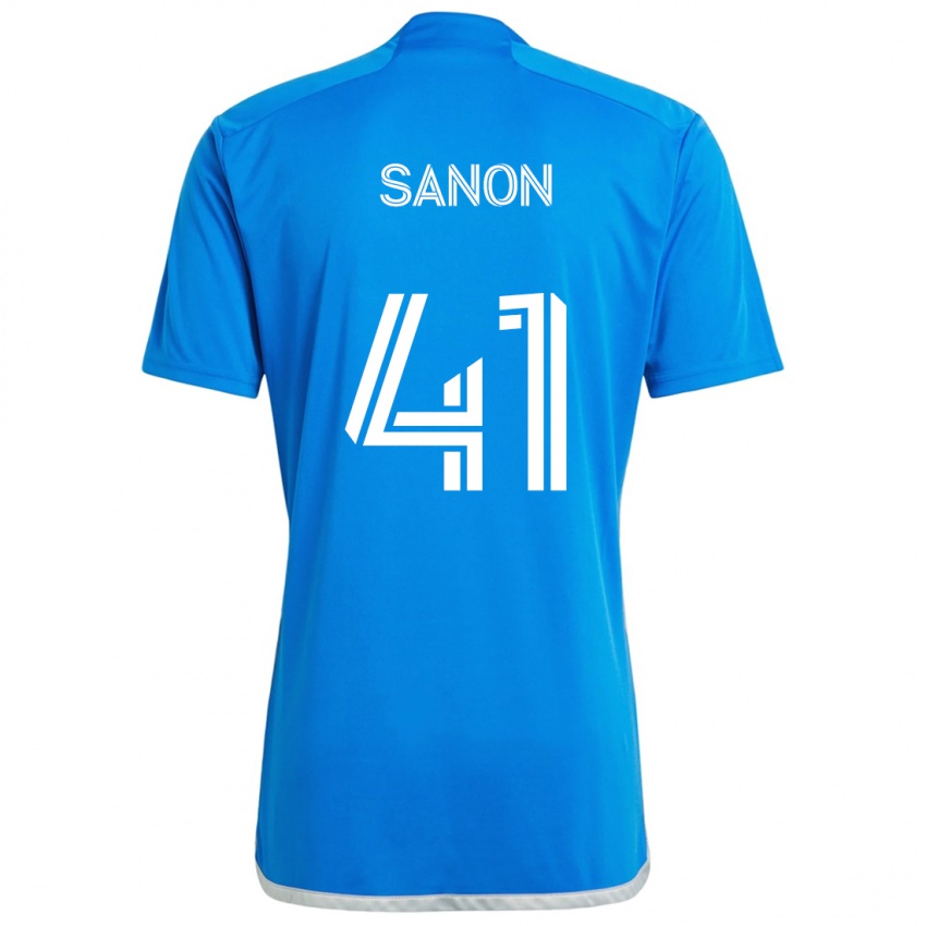 Kinder Jérémy Sanon #41 Blau Weiss Heimtrikot Trikot 2024/25 T-Shirt Belgien