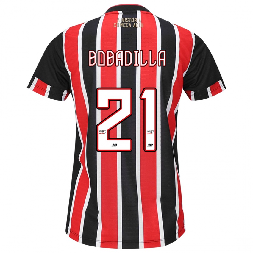 Enfant Maillot Damián Bobadilla #21 Noir Rouge Blanc Tenues Extérieur 2024/25 T-Shirt Belgique