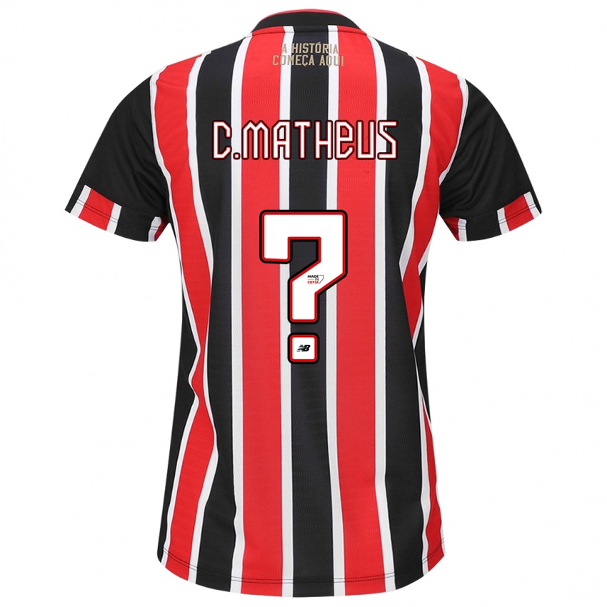 Enfant Maillot Caio Matheus #0 Noir Rouge Blanc Tenues Extérieur 2024/25 T-Shirt Belgique