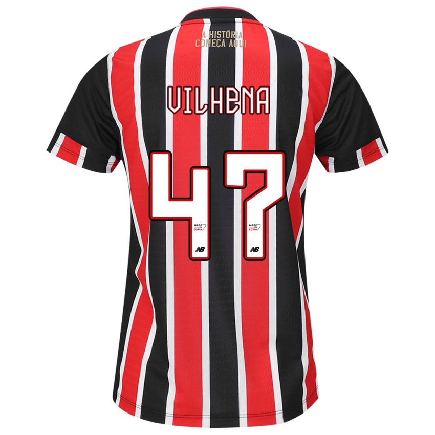 Kinderen Pedro Vilhena #47 Zwart Rood Wit Uitshirt Uittenue 2024/25 T-Shirt België