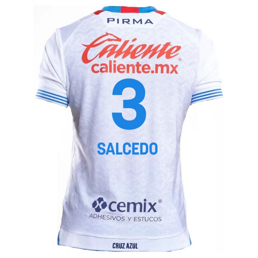 Kinderen Carlos Salcedo #3 Wit Blauw Uitshirt Uittenue 2024/25 T-Shirt België