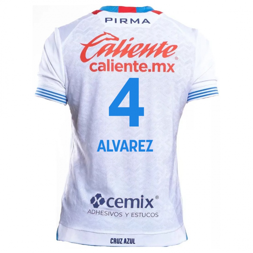 Enfant Maillot Gabriela Alvarez #4 Blanc Bleu Tenues Extérieur 2024/25 T-Shirt Belgique