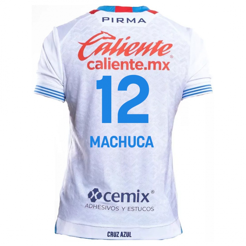 Enfant Maillot Gabriela Machuca #12 Blanc Bleu Tenues Extérieur 2024/25 T-Shirt Belgique