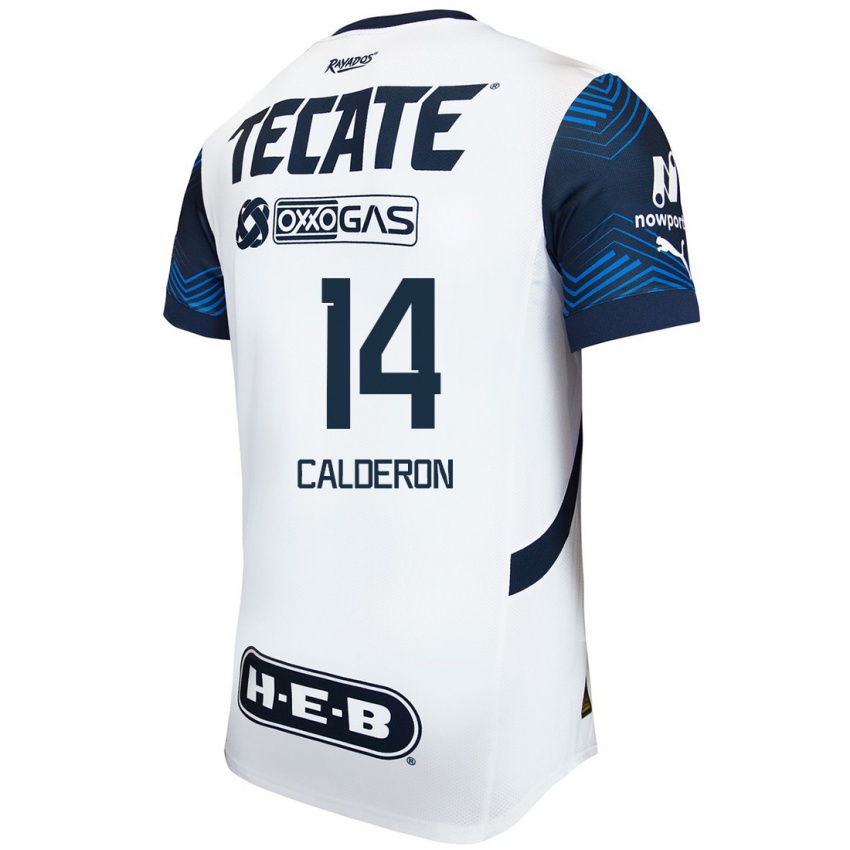 Kinderen Alejandra Calderon #14 Wit Blauw Uitshirt Uittenue 2024/25 T-Shirt België