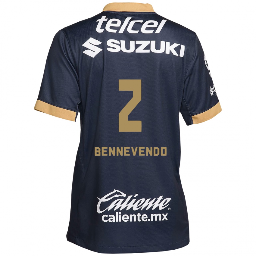 Enfant Maillot Pablo Bennevendo #2 Obsidienne Or Blanc Tenues Extérieur 2024/25 T-Shirt Belgique