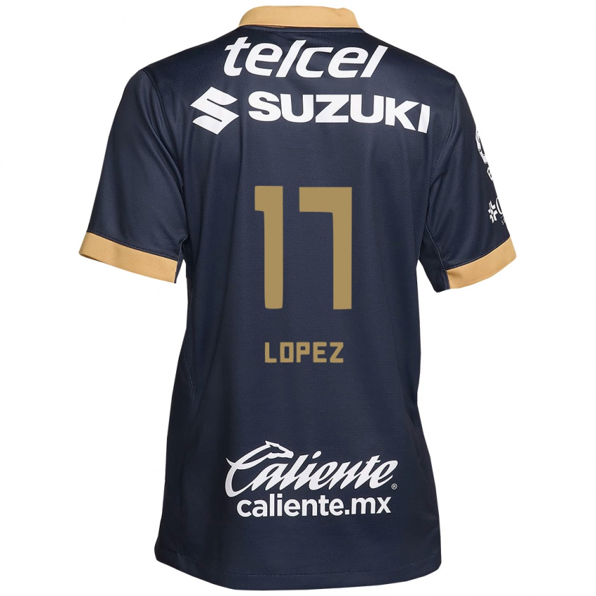 Enfant Maillot Leonel Lopez #17 Obsidienne Or Blanc Tenues Extérieur 2024/25 T-Shirt Belgique