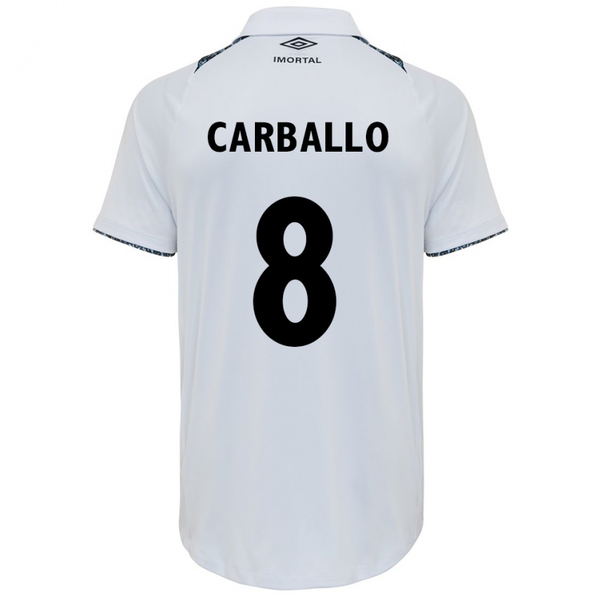 Enfant Maillot Felipe Carballo #8 Blanc Bleu Tenues Extérieur 2024/25 T-Shirt Belgique