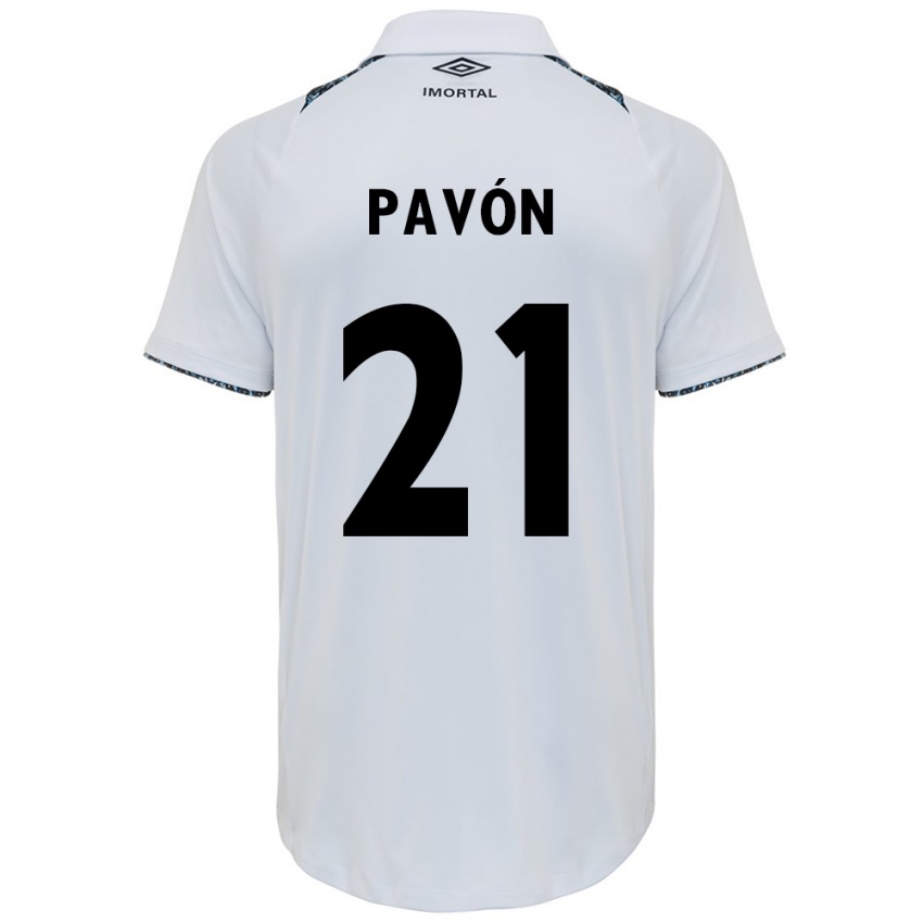 Enfant Maillot Cristian Pavon #21 Blanc Bleu Tenues Extérieur 2024/25 T-Shirt Belgique