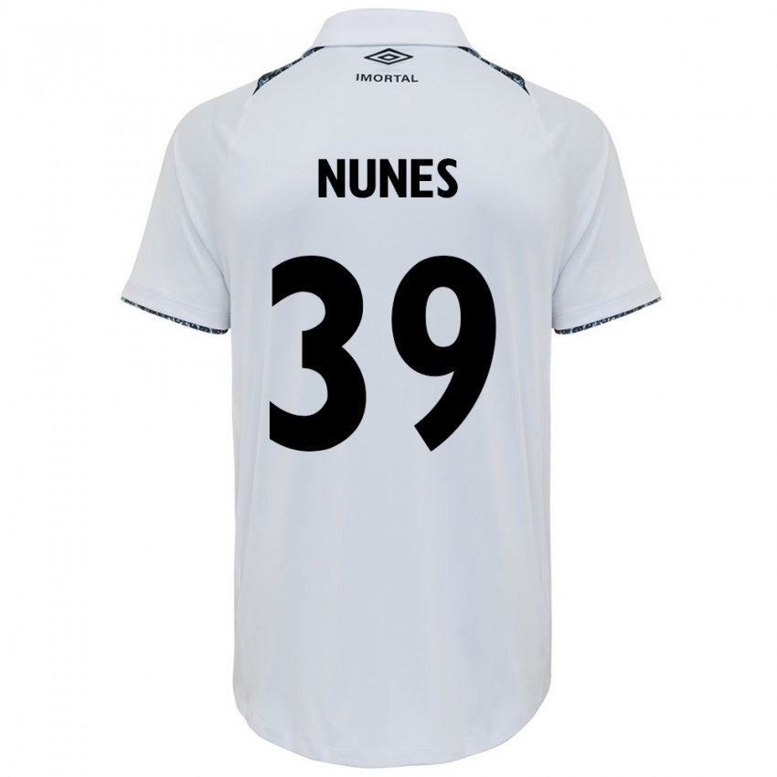 Enfant Maillot Gustavo Gomes #39 Blanc Bleu Tenues Extérieur 2024/25 T-Shirt Belgique