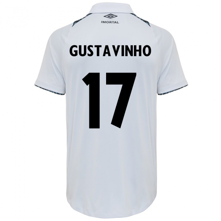 Enfant Maillot Gustavinho #17 Blanc Bleu Tenues Extérieur 2024/25 T-Shirt Belgique