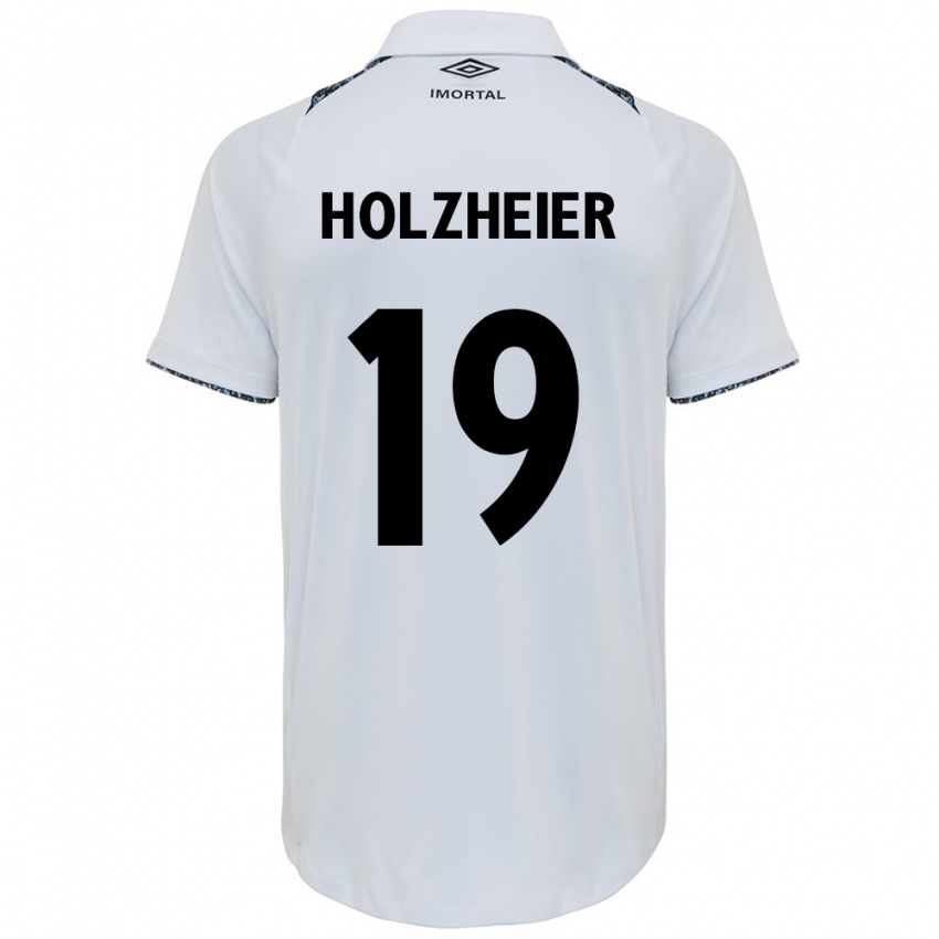 Enfant Maillot Agostina Holzheier #19 Blanc Bleu Tenues Extérieur 2024/25 T-Shirt Belgique