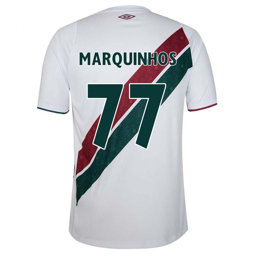 Enfant Maillot Marquinhos #77 Blanc Vert Bordeaux Tenues Extérieur 2024/25 T-Shirt Belgique