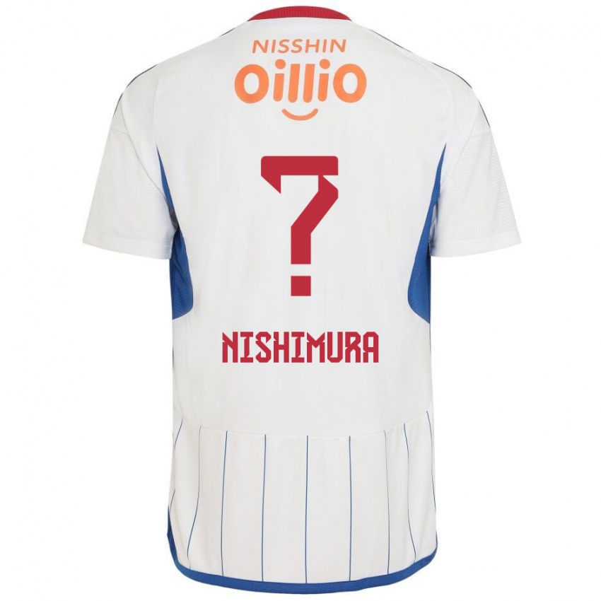 Enfant Maillot Takuma Nishimura #0 Blanc Bleu Rouge Tenues Extérieur 2024/25 T-Shirt Belgique