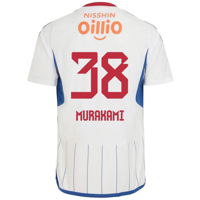 Enfant Maillot Yuhi Murakami #38 Blanc Bleu Rouge Tenues Extérieur 2024/25 T-Shirt Belgique