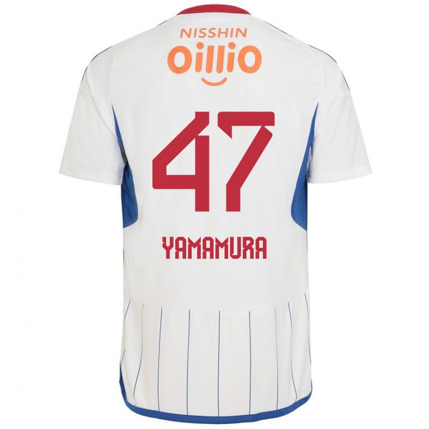 Enfant Maillot Kazuya Yamamura #47 Blanc Bleu Rouge Tenues Extérieur 2024/25 T-Shirt Belgique