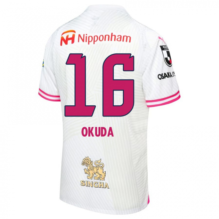 Enfant Maillot Hayato Okuda #16 Blanc Rose Tenues Extérieur 2024/25 T-Shirt Belgique