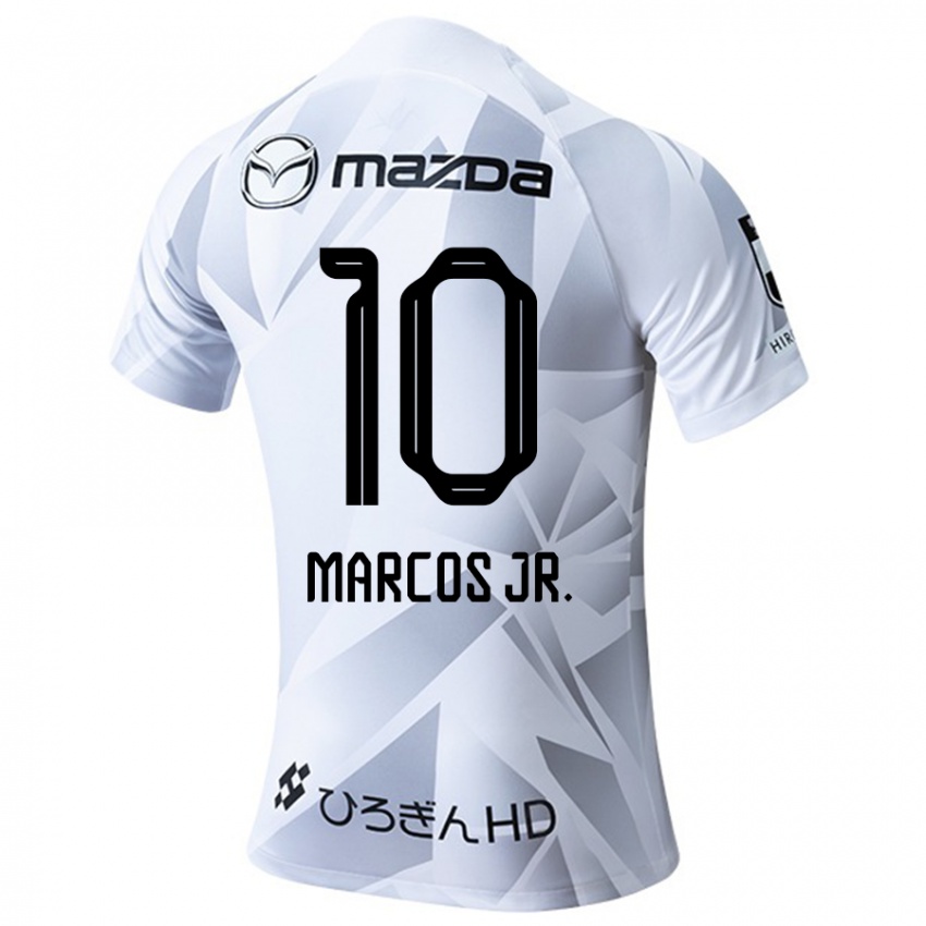 Kinder Marcos Júnior #10 Weiß Grau Schwarz Auswärtstrikot Trikot 2024/25 T-Shirt Belgien