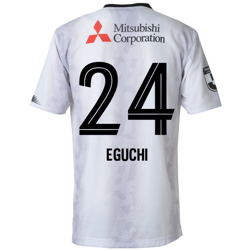 Kinder Kaito Eguchi #24 Weiß Schwarz Auswärtstrikot Trikot 2024/25 T-Shirt Belgien