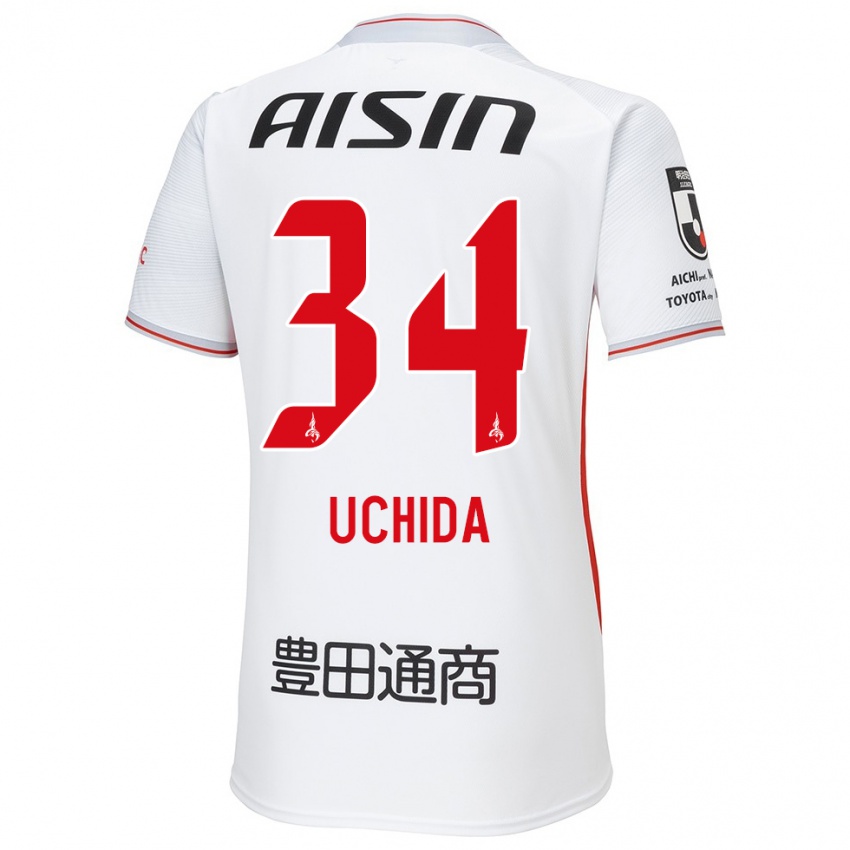 Enfant Maillot Takuya Uchida #34 Blanc Jaune Rouge Tenues Extérieur 2024/25 T-Shirt Belgique