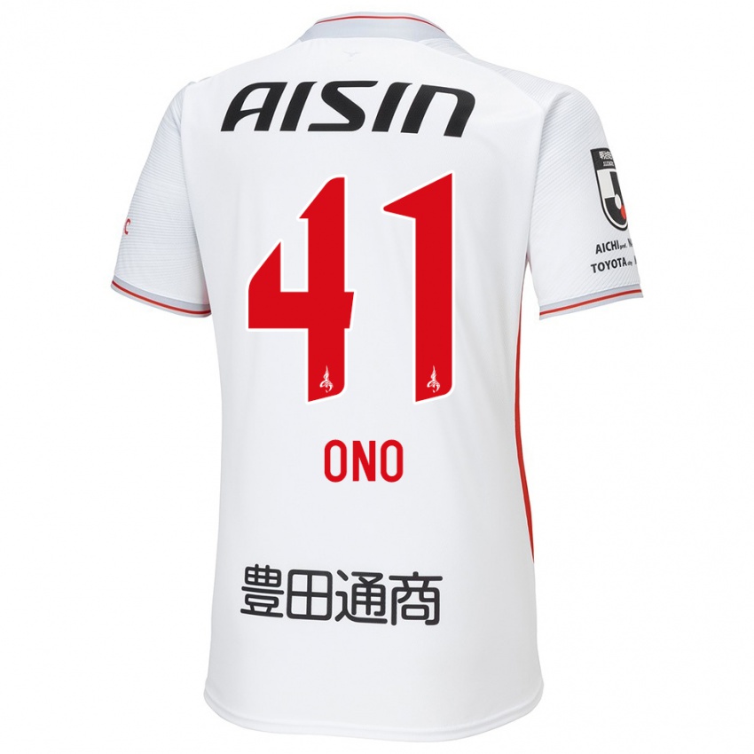 Enfant Maillot Masahito Ono #41 Blanc Jaune Rouge Tenues Extérieur 2024/25 T-Shirt Belgique