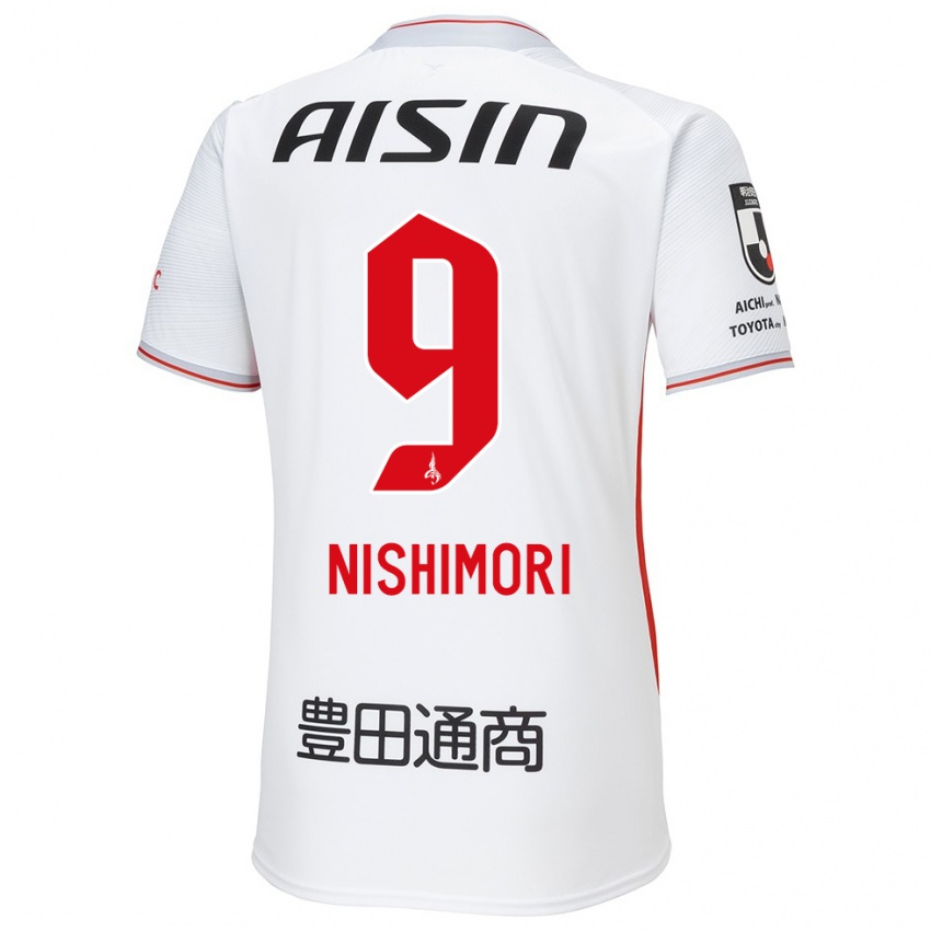 Enfant Maillot Naoto Nishimori #9 Blanc Jaune Rouge Tenues Extérieur 2024/25 T-Shirt Belgique