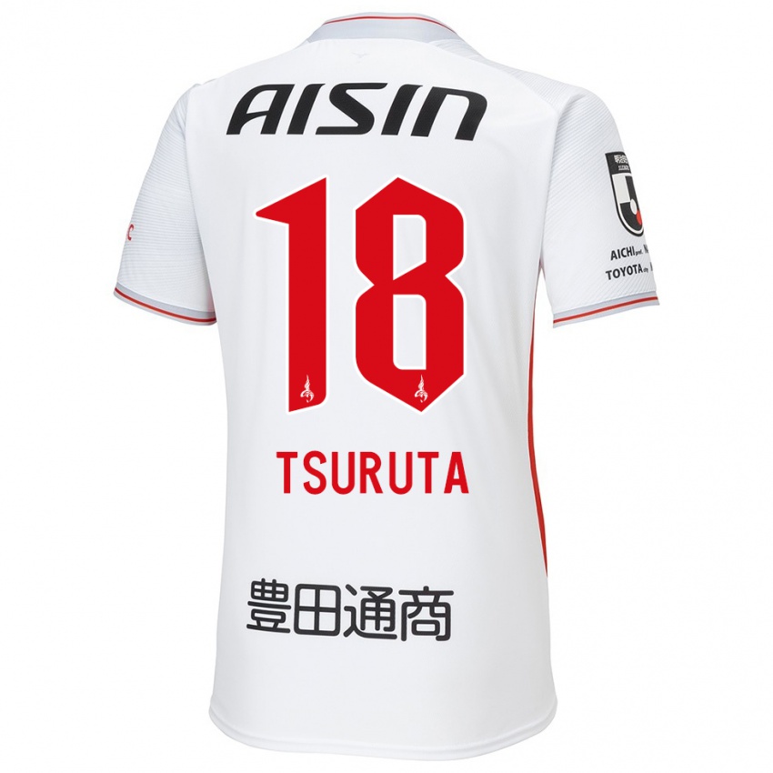 Enfant Maillot Shu Tsuruta #18 Blanc Jaune Rouge Tenues Extérieur 2024/25 T-Shirt Belgique