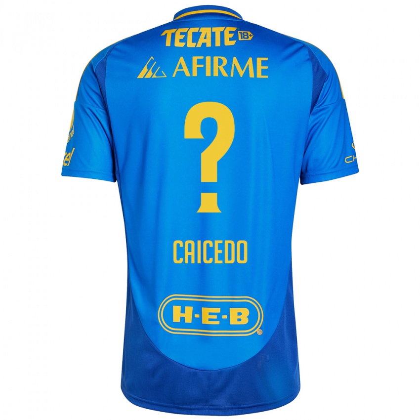 Kinderen Jordy Caicedo #0 Blauw Geel Uitshirt Uittenue 2024/25 T-Shirt België