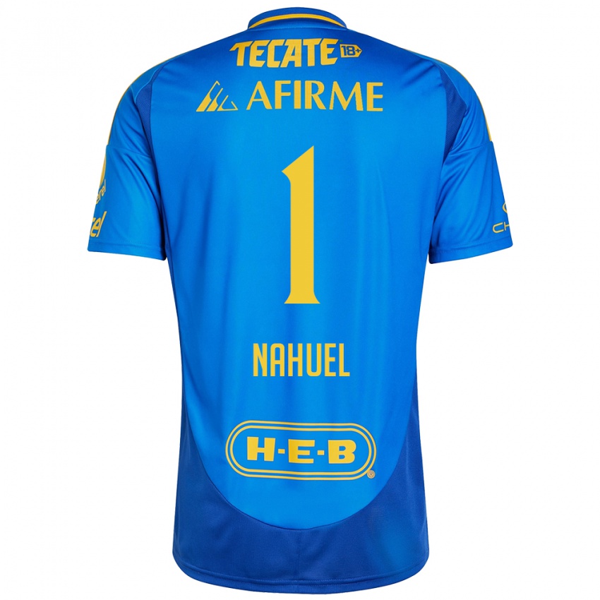 Enfant Maillot Nahuel Guzman #1 Bleu Jaune Tenues Extérieur 2024/25 T-Shirt Belgique