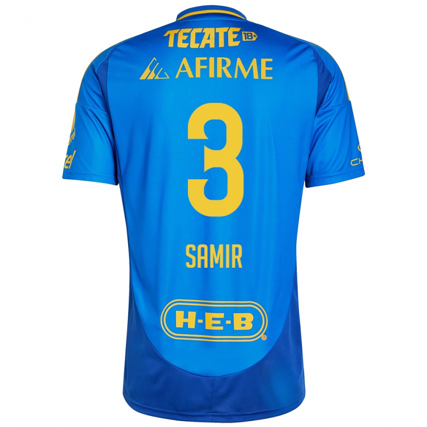 Enfant Maillot Samir Caetano #3 Bleu Jaune Tenues Extérieur 2024/25 T-Shirt Belgique