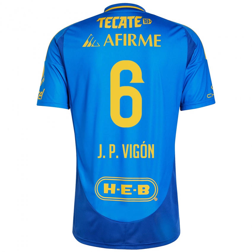 Enfant Maillot Juan Pablo Vigón #6 Bleu Jaune Tenues Extérieur 2024/25 T-Shirt Belgique