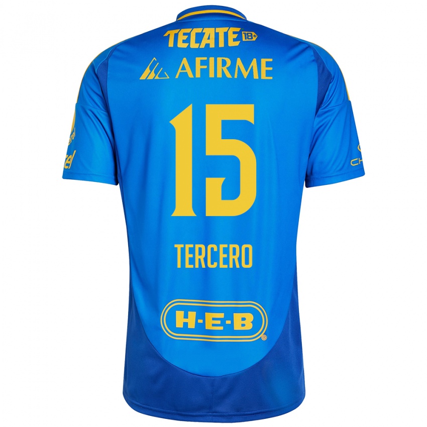 Enfant Maillot Eduardo Tercero #15 Bleu Jaune Tenues Extérieur 2024/25 T-Shirt Belgique