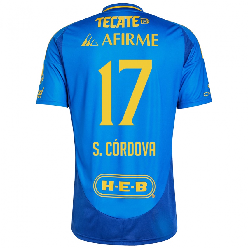 Enfant Maillot Sebastian Cordova #17 Bleu Jaune Tenues Extérieur 2024/25 T-Shirt Belgique