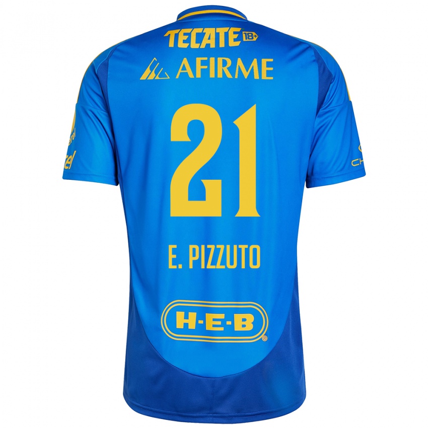 Enfant Maillot Eugenio Pizzuto #21 Bleu Jaune Tenues Extérieur 2024/25 T-Shirt Belgique