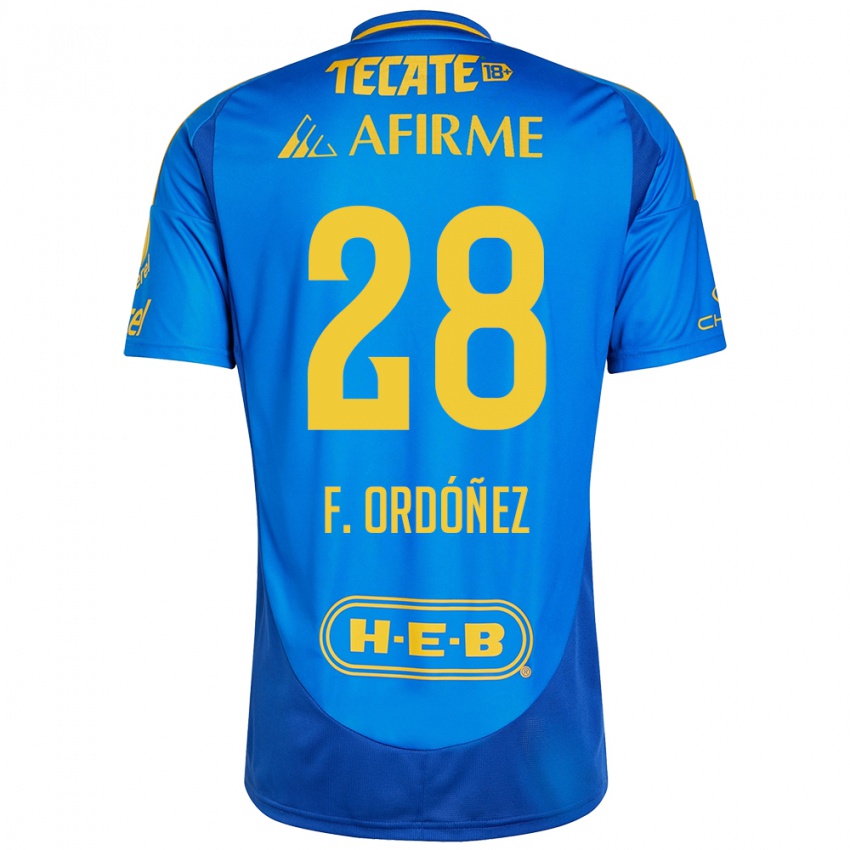 Enfant Maillot Fernando Ordóñez #28 Bleu Jaune Tenues Extérieur 2024/25 T-Shirt Belgique