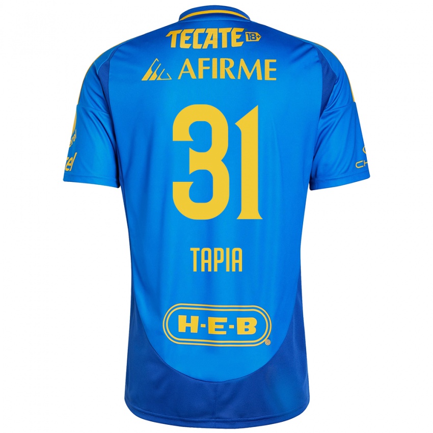 Enfant Maillot Fernando Tapia #31 Bleu Jaune Tenues Extérieur 2024/25 T-Shirt Belgique