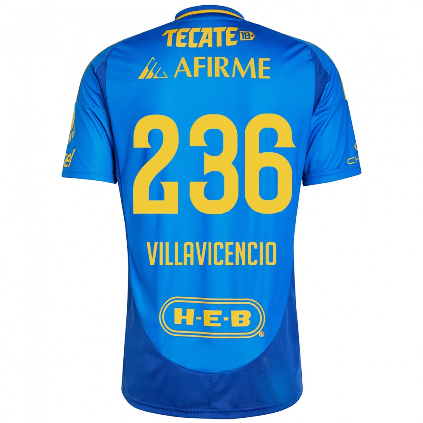 Enfant Maillot Edgar Villavicencio #236 Bleu Jaune Tenues Extérieur 2024/25 T-Shirt Belgique