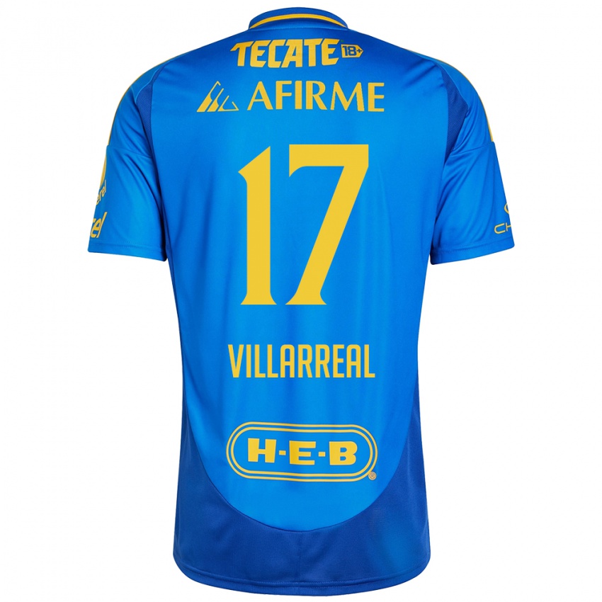 Enfant Maillot Natalia Villarreal #17 Bleu Jaune Tenues Extérieur 2024/25 T-Shirt Belgique