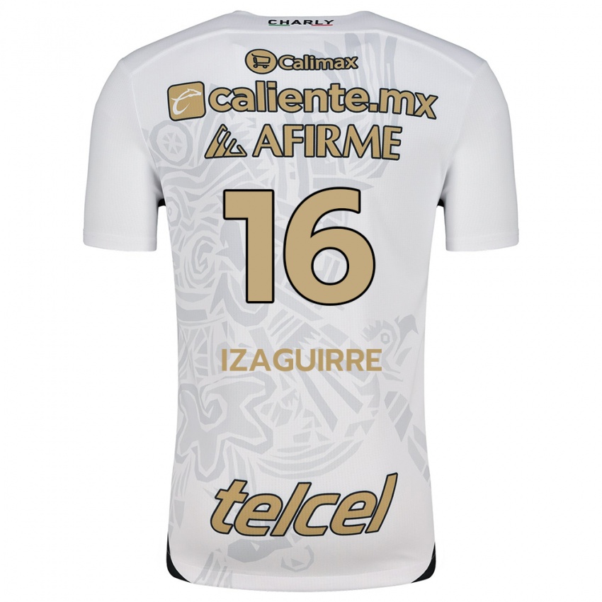 Enfant Maillot Estefanía Izaguirre #16 Blanc Noir Tenues Extérieur 2024/25 T-Shirt Belgique