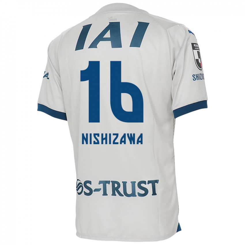 Enfant Maillot Kenta Nishizawa #16 Blanc Bleu Tenues Extérieur 2024/25 T-Shirt Belgique