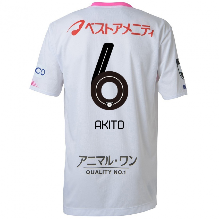 Kinder Akito Fukuta #6 Weiß Blau Rosa Auswärtstrikot Trikot 2024/25 T-Shirt Belgien