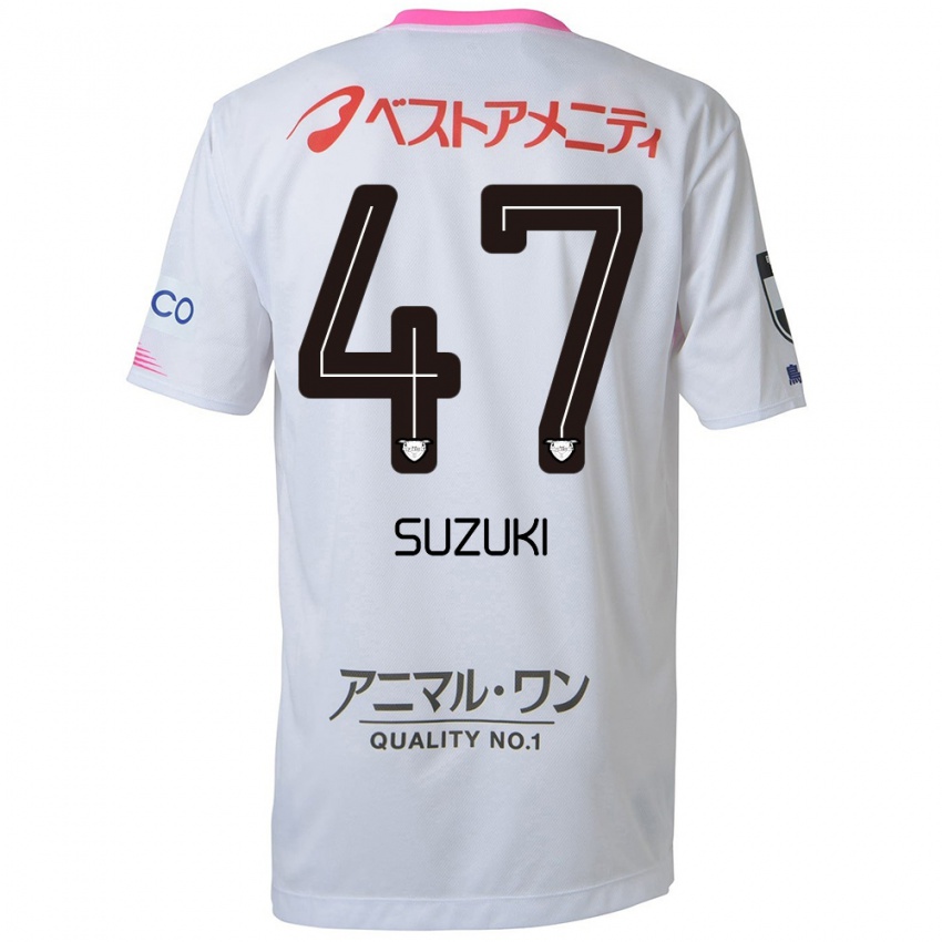 Kinder Daichi Suzuki #47 Weiß Blau Rosa Auswärtstrikot Trikot 2024/25 T-Shirt Belgien