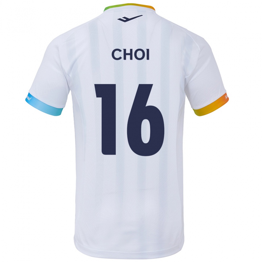 Enfant Maillot Jun Choi #16 Blanc Bleu Tenues Extérieur 2024/25 T-Shirt Belgique