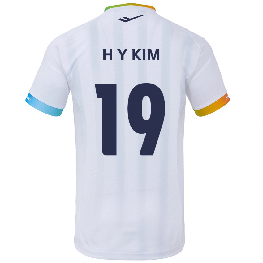 Kinder Yong-Hyuk Kim #19 Weiß Blau Auswärtstrikot Trikot 2024/25 T-Shirt Belgien