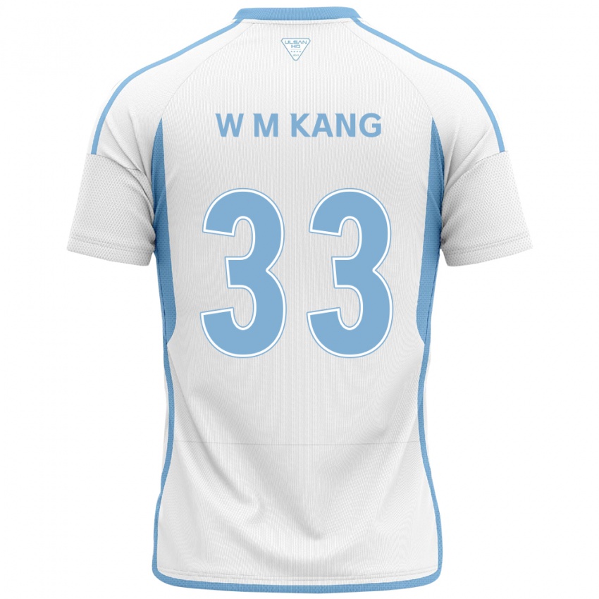 Kinder Min-Woo Kang #33 Weiß Blau Auswärtstrikot Trikot 2024/25 T-Shirt Belgien