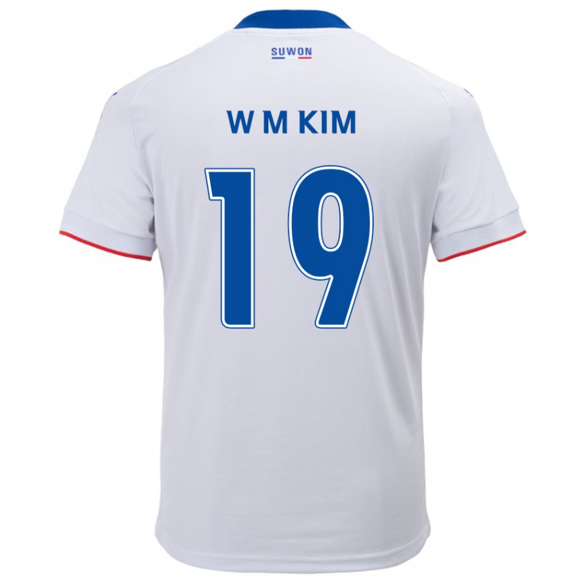 Kinder Min-Woo Kim #19 Weiß Blau Auswärtstrikot Trikot 2024/25 T-Shirt Belgien