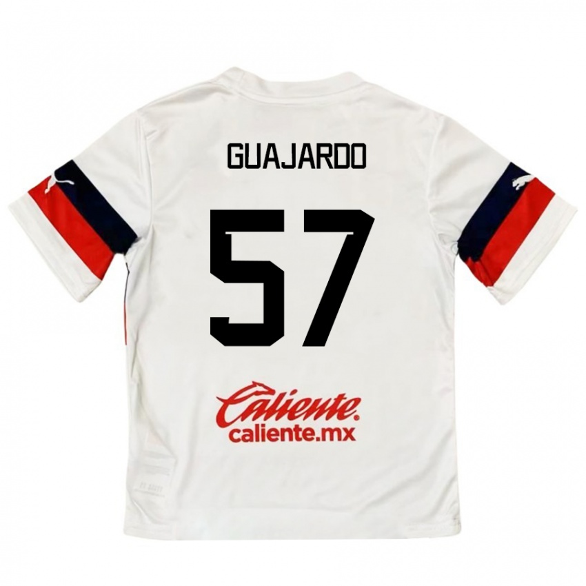 Enfant Maillot Dylan Guajardo #57 Blanc Rouge Tenues Extérieur 2024/25 T-Shirt Belgique